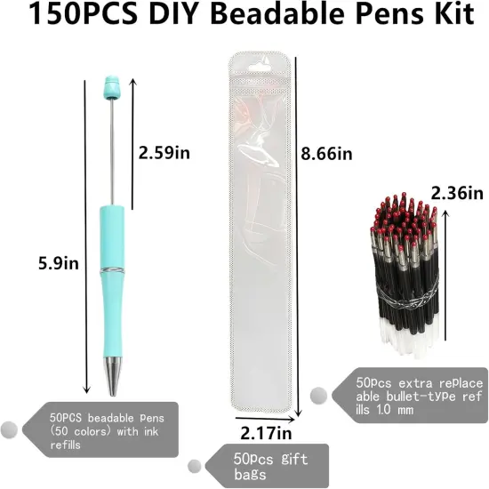 50 Plastic Ballpoint Pens Bulk with Refills & Pouch {2}