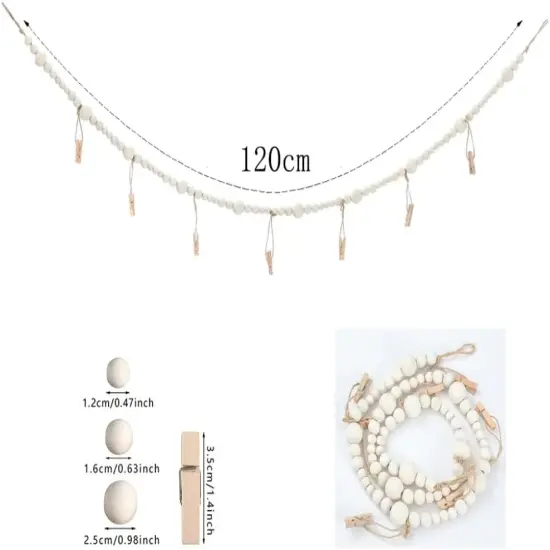 2PCS Hanging Photo Display Wall Decor, Boho Wooden Bead Garland Photo {2}