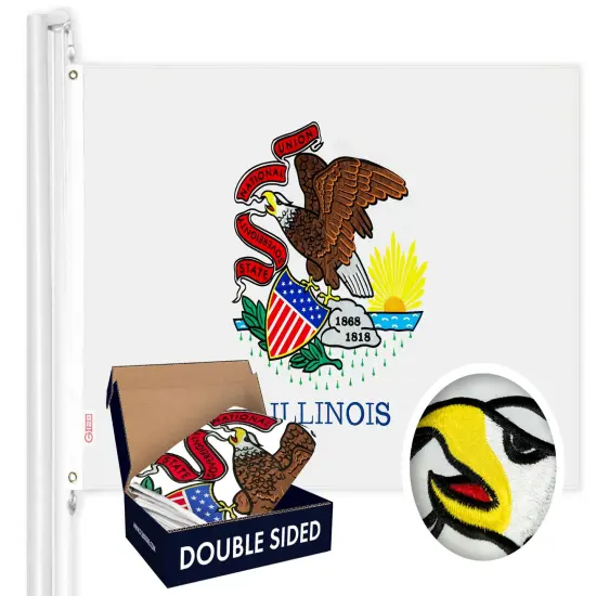 Illinois State Flag 210D Embroidered Polyester 3x5 Ft - Double Sided 3ply {1}