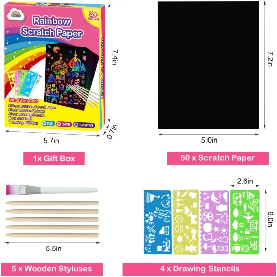 Scratch Art Crafts Girls Gifts, Rainbow Scratch Paper Art Gifts for 3-10 {5}