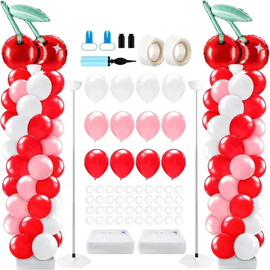 2 Set Cherry Balloon Column Stand Kit with Adjustable Balloon Arch (Cherry, Red) {1}