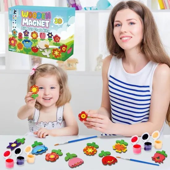 16 Sets Flower Spring Crafts Kit Wooden Fridge Magnets {3}