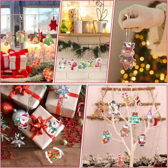 26 Pcs Christmas Diamond Painting Keychain 5D Diamond Art Keychain Diamond Painting {3}