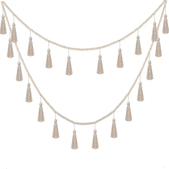 Boho Tassel Garland Decor Wooden Bead Garlands 9.8ft(Classic Color) {1}