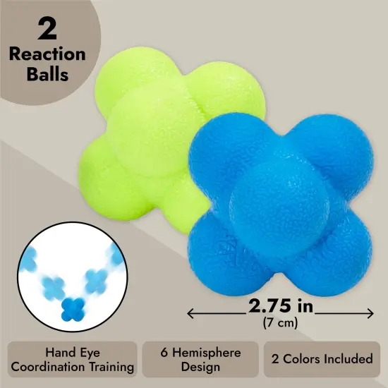2 Pack Rubber Hand Eye Coordination Training Balls for Reflex Speed, Multiside Reaction Ball for Sports, Agility Training Equipment, Baseball Tennis {4}