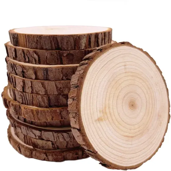 Unfinished Natural with Tree Bark Wood Slices 10 Pcs {1}