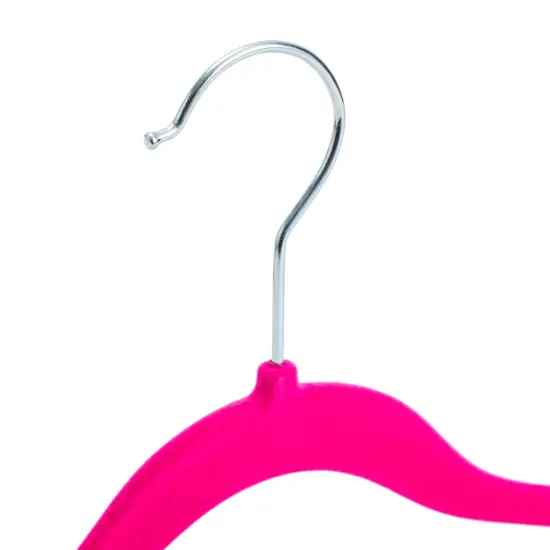 24 Pack Hot Pink Velvet Hangers with Clips for Kids, Baby Nursery, Children's Closet, Dresses, Shirts, Pants, Skirts, Ultra Thin, Nonslip, Space-Saving (12 Inches), Ages 3-14 {4}