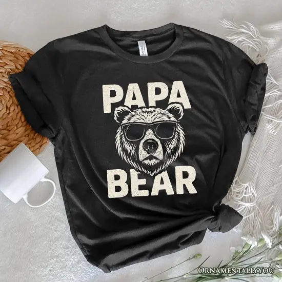 Papa Bear Sunglasses T-Shirt, Black Vintage Tee for Cool Dads {1}