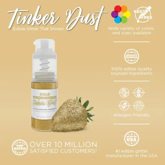 Bakell - Gold Tinker Dust Edible Glitter (4g, 1x Spray Pump) for Food, Desserts, and Beverages! {2}