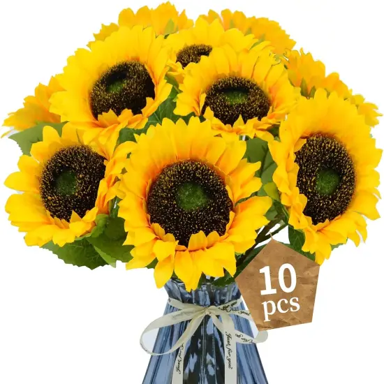 10 Pcs 4 Inch Artificial Sunflowers with Stems Bouquet {1}