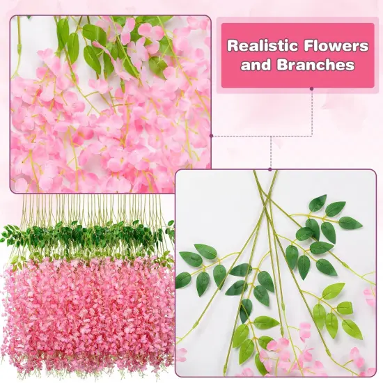 Fake Hanging Flowers, Wisteria Artificials Garland Decor 3.6 feet Long(12,Pink) {4}