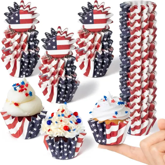 200Pcs July 4th American Flag Cupcake Liners(Blue，red，white) {1}