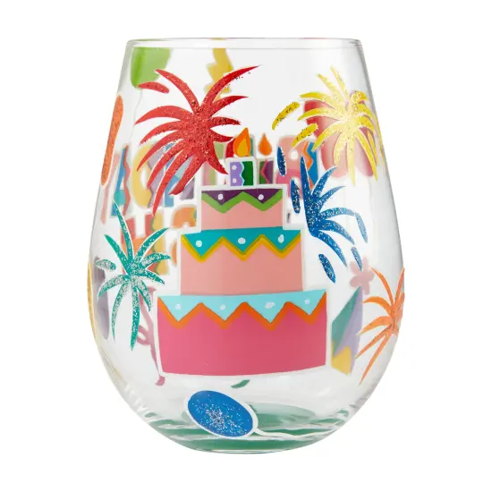 Enesco Lolita Stemless Birthday Bash Hand Painted Wine Glass {3}