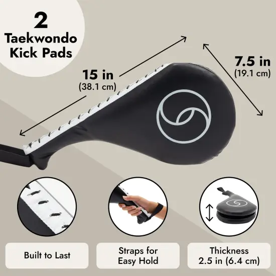 2 Pack Taekwondo Kick Pads, Martial Arts Training Equipment, Kickboxing Striking Target Pads, TKD Sparring Gear (Black, 15 x 2.5 x 7.5 In) {2}