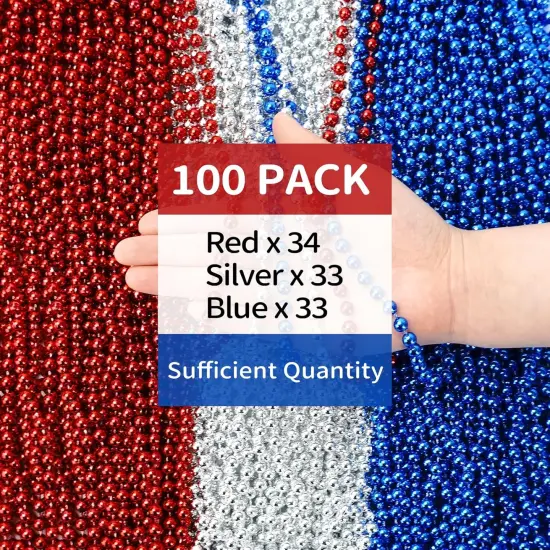 100PCS 4th of July Bead Necklace Red/Silver/Blue {3}