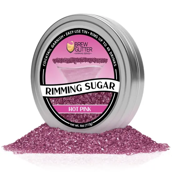 Brew Glitter - Hot Pink Rimming Sugar (4oz, 1x Bar Tin) Cocktail Garnish for Mixed Drinks & Refreshment {4}