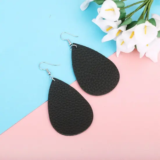 Waterdrop Leather Earrings Boho Hook Drop Dangle Jewelry Black 2 {1}