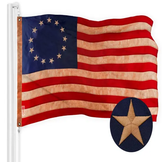 G128 Betsy Ross Tea-Stained Flag | 1x1.5 Ft | ToughWeave Pro Series Embroidered 420D Polyester | Historical Flag {1}
