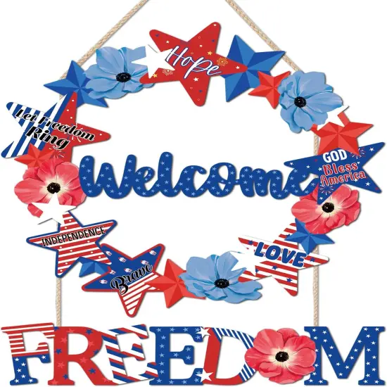 2pcs Patriotic Welcome Sign American 4th of July {1}