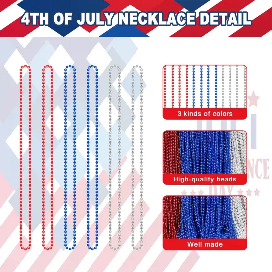 144PCS 4th of July Accessories Bead Necklaces Red Blue White {3}