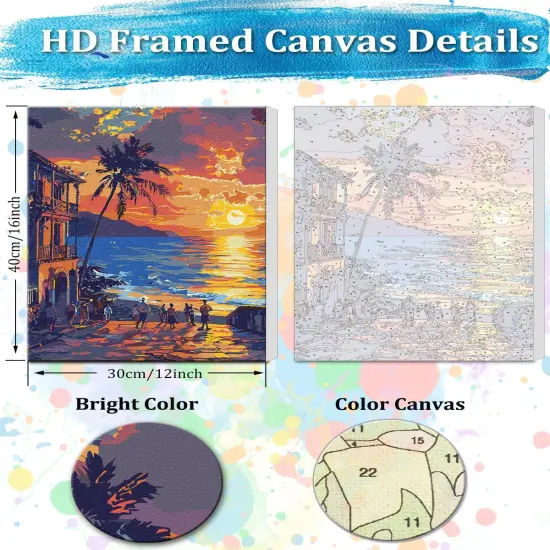 Framed Paint by Numbers Kit for Adults, 12x16Inch Hawaii Sunset {2}