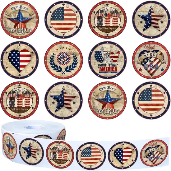 1000Pcs Patriotic Stickers 4th of July Retro Round Decal Stickers(Multicolor) {1}