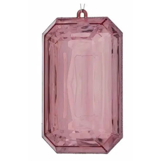 9" Acrylic Emerald Cut Precious Gem Ornament: Pink {3}