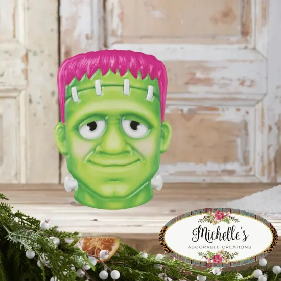 12" Metal Embossed Sign: Frankenstein (Pink) {4}