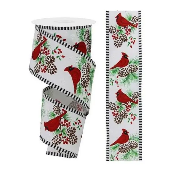 2.5" Cardinal Branch Stripe Ribbon: White (10 Yards) {3}