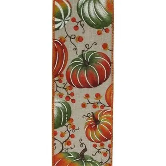 2.5" Pumpkins Bittersweet Ribbon: Light Natural/Rust (10 Yards) {4}