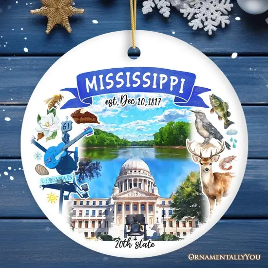 Artistic Mississippi State Themes and Landmarks Christmas Ornament {1}