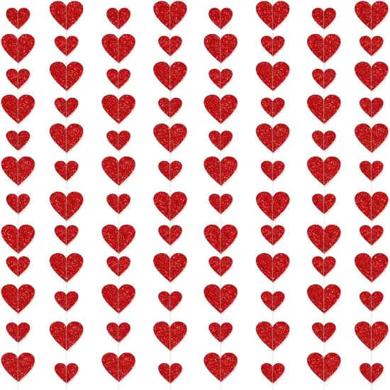 8 Pack Red Glitter Heart Garland Banners Heart Decorations Anniversary {1}