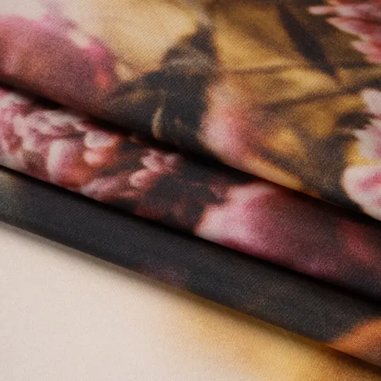 1 Yard Pink Black Golden Brown Floral Polyester Mikado Fabric Exclusive Carnation Print 57 inch Width {4}