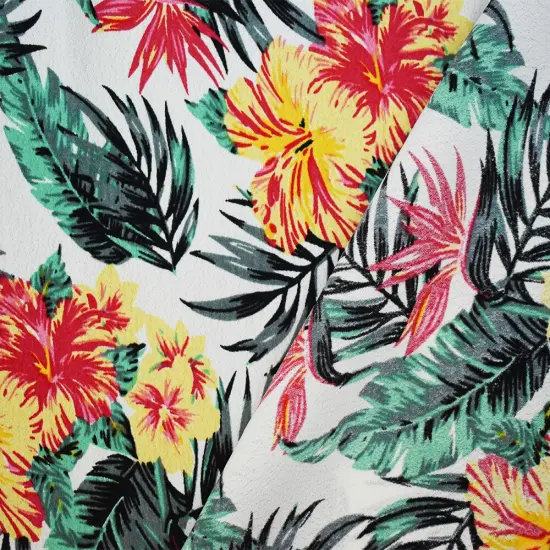 White-Yellow-Multi Floral Printed Rayon Crepe Faille Woven Fabric By the Yard {2}