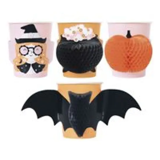 Groovy Halloween 9oz Paper Cups with Shaped Themed Pop-Outs 4ct {1}