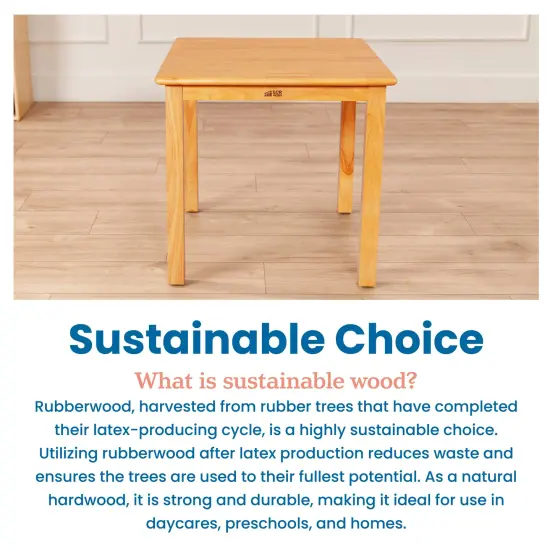 24in Square Hardwood Table with 22in Legs, Kids Furniture Honey {6}