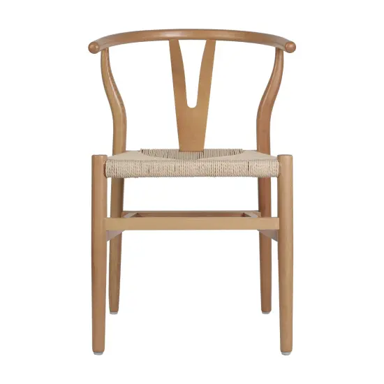 Merrick Lane Staci Set of 2 Stack Dining Chairs with Y-Back Style Design, Solid Wood Frames, Woven Kraft Paper Rope Seats BlackFrame/Natural {12}