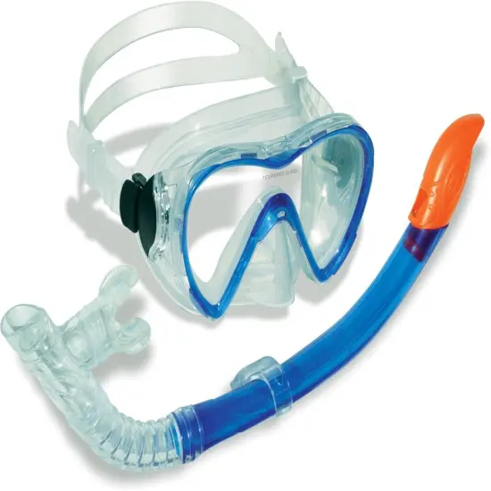 Swimline Adult Mask and Dry Top Snorkel with Purge Valve Silicone Scuba Set - 16" Blue {4}