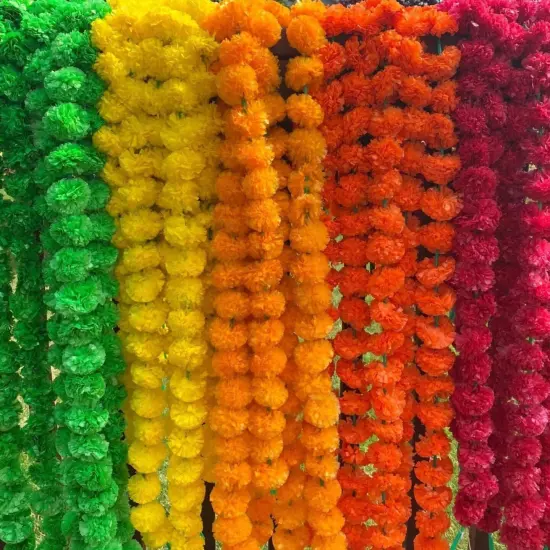 Artificial Marigold Strings, Diwali Decoration, Day of the Dead, Halloween, Marygold Flower Garland, Pooja Backdrop, Aztec Marigold Flowers {3}