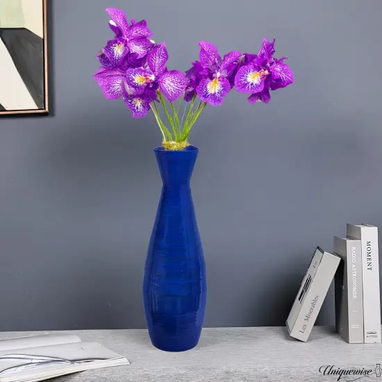 Uniquewise 24" Tapered Cylindrical Tall Bamboo Floor Vase with Flared Trumpet Top Decorative Accent for Dried Flowers Pampas Grass and Branch Arrangements Stylish Home and Office Decor Piece Blue {3}