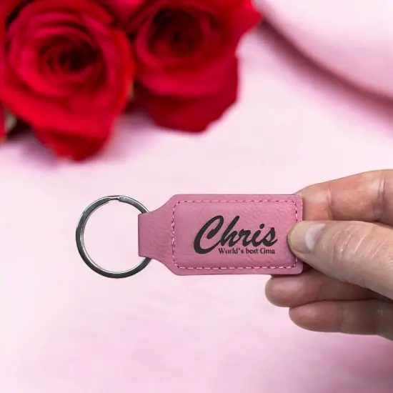 Keychain - Rectangle - PERSONALIZED - Leather Rustic/Gold {7}