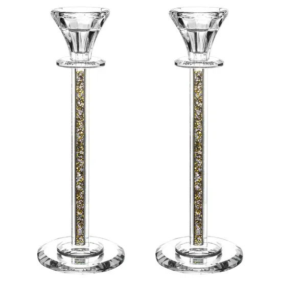 Crystal Candlesticks with Mirrored Base Silver {3}