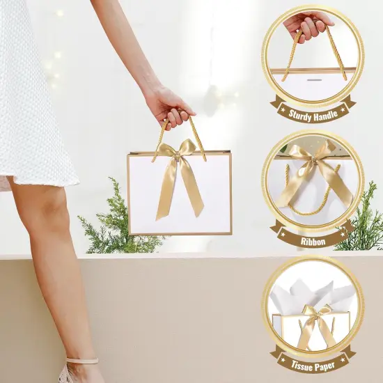 30 Pcs Thank You Gift Bags with Tissue Paper, 9x7x3.1in Paper Gift Bags with Handles, Gift Wrap Bags with Bow Ribbon for Wedding Birthday Baby Shower Bridesmaid Party {4}