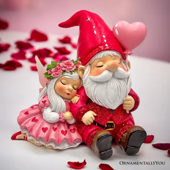 Whimsical Love Story Gnome Couple Small Figurine, 4" Cute and Small Valentine's Day Gift Mini Statue {1}