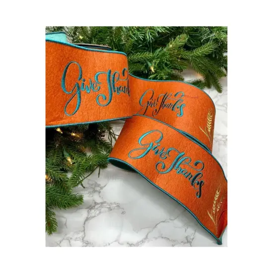 4" Embroidery Give Thanks Felt Ribbon: Orange (5 Yards) {1}