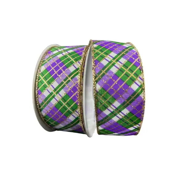 1.5" Mardi Gras Plaid Ribbon: Purple, Gold, Green (10 Yards) {1}