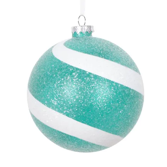 Teal and White Sugar Glitter Ball Ornaments (Set of 3) {1}