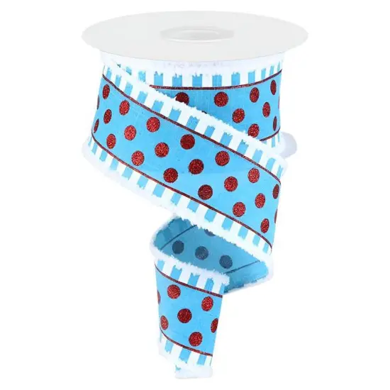 2.5" Glitter Stripes Polka Dot Drift Edge Ribbon: Turquoise & Red (10 Yards) {1}