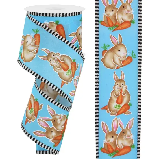 2.5" Bunnies Carrots Stripe Ribbon: Blue (10 Yards) {4}