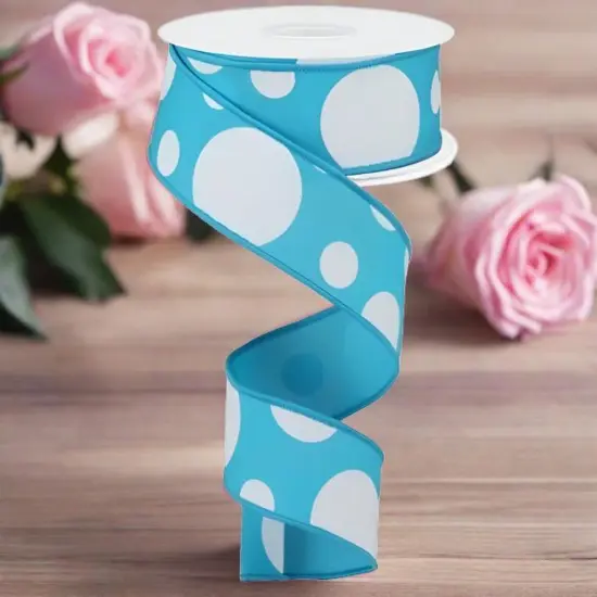 1.5" Giant Three Size Polka Dot Ribbon: Turquoise & White (10 Yards) {3}